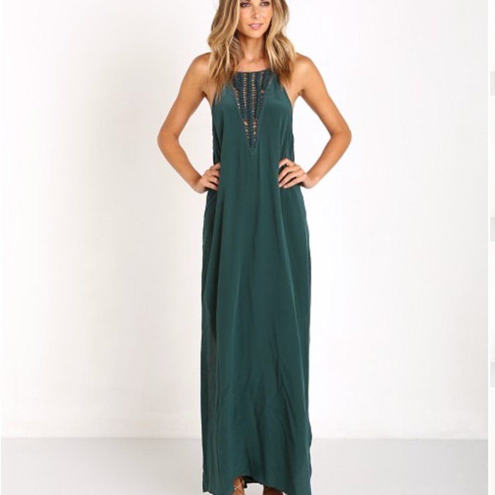 Acacia Makawao Crochet Maxi Dress - Forest Green - Size P